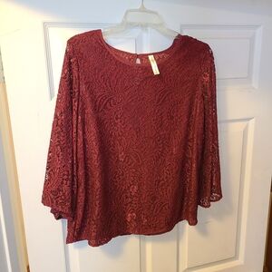 PerSeption Concept Burgundy Lace Blouse Size XL